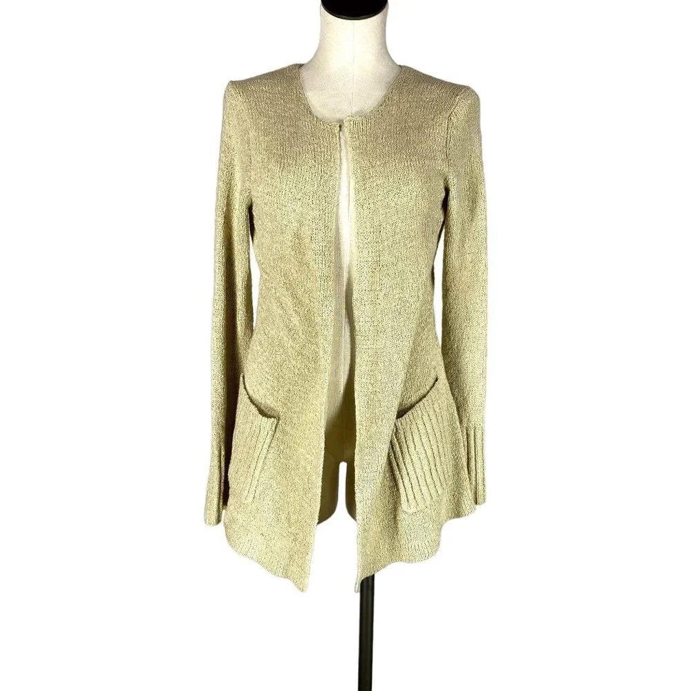 Max Studio Women's Size Small Beige Open Front Knit Cardigan Sweater Long Sleeve
